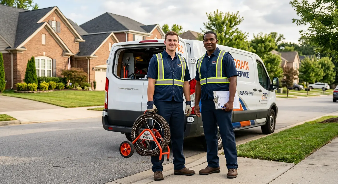Sewer and drain service team with equipment ready for work in South Holland